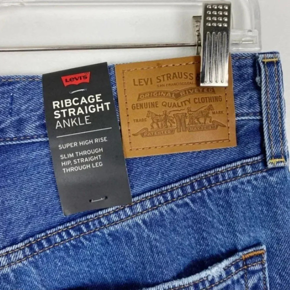 Levi’s Ribcage Straight Ankle Jeans High Wash Distressed Size 27x27 NWT - Picture 8 of 13